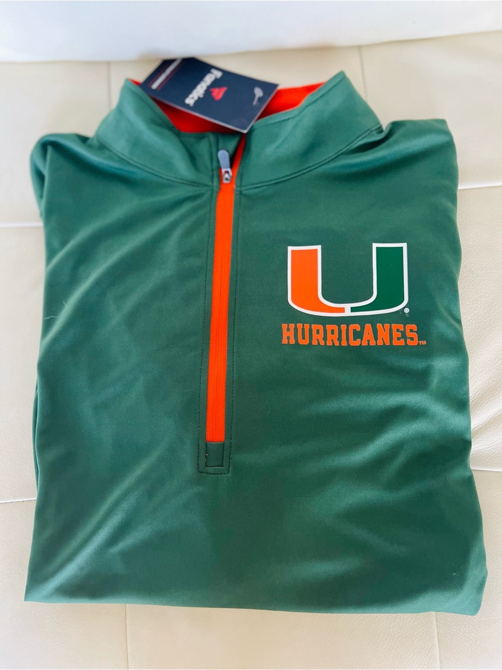 Woman’s…..College Fanatics Miami Hurricanes Green Quarter-Zip Long Sleeve Top